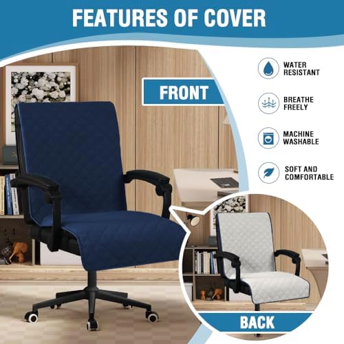 H.VERSAILTEX Water Resistant Chair Cover Reversible Dining Chair Cover with Non-Slip Buckle Soft Removable High Chair Slipcovers Oversized for Armchair or Armless Chair,Navy/Beige