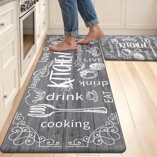HEBE Anti Fatigue Kitchen Rugs Set of 2, Cushioned Kitchen Mats for Floor