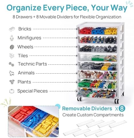 Vtopmart 8 Tier Rolling Cart with Drawers, Clear Plastic