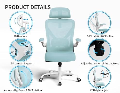 Ergonomic Office Chair: Mesh Desk Chair Comfy with Headrest& Lumbar Support