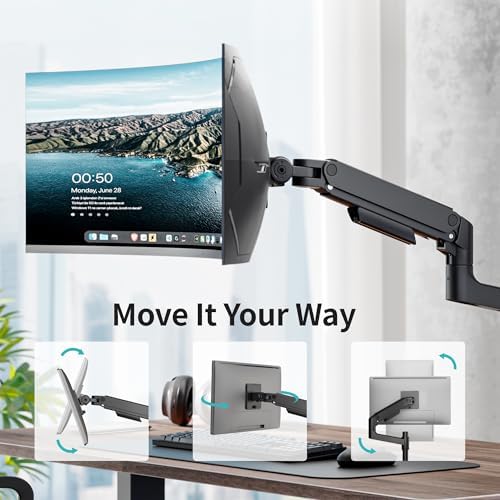 Single Monitor Arm for 17"-49" Monitors, 44 lbs, VESA 75/100, Black
