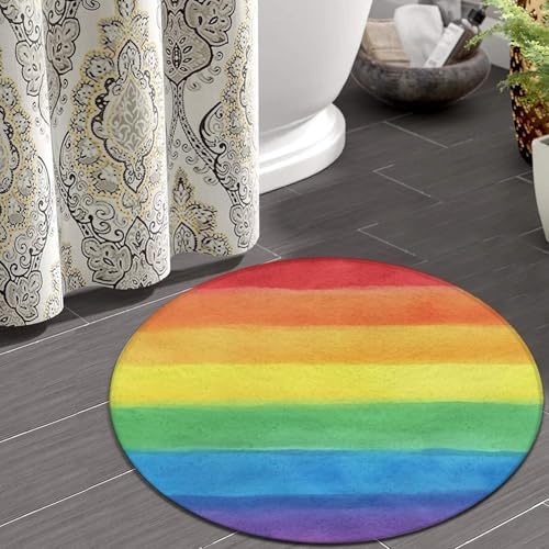 Men's Large Home Decor Mat, Soft Round Yoga Carpet, Non Slip Machine Washable Home Office Circle Rug Rainbow Pride Pattern