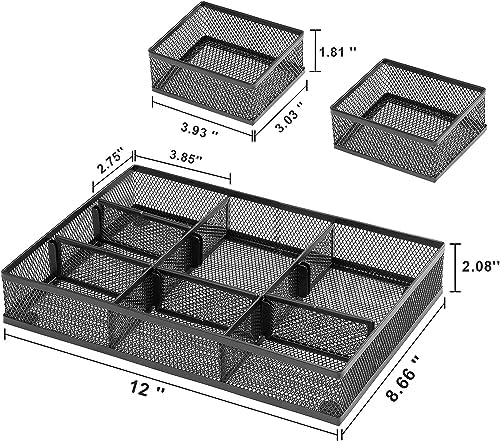 Marbrasse Mesh Desk Drawer Organizer Tray 3 Packs, Black-2PCS