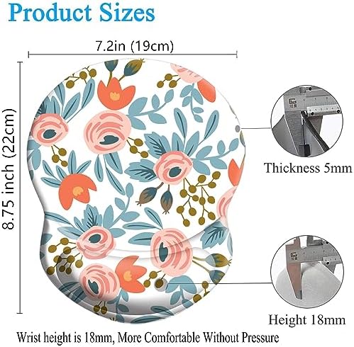 Mouse Pad, Ergonomic Mouse Pad with Wrist Support Pain Relief Comfort Wrist Rest Pad with Non-Slip PU Base for Gaming, Home, Office & Travel, Pink Floral Pattern