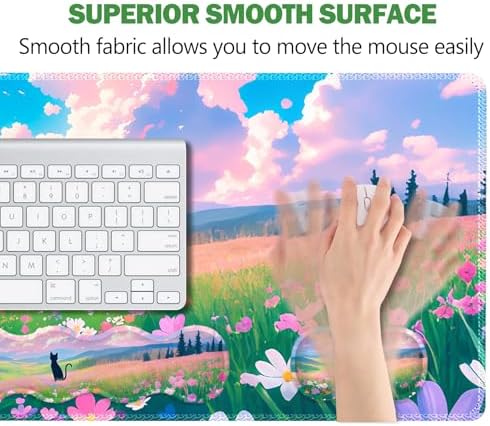 ARTSO Keyboard Wrist Rest Large Mouse Pad Wrist Support, 4 in 1 Memory Foam Keyboard Pad Desk Mat Set, Ergonomic Wrist Rest Cushion for Home Office Gaming-Cat and Flower Sea