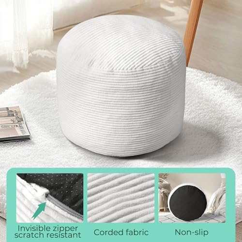 Dual-Size Corduroy Ottoman with Hidden Zipper – Ergonomic Memory Foam Footrest Poufs for Office Desks, Couches & Delicate Floors Light Gray 20"x 15"
