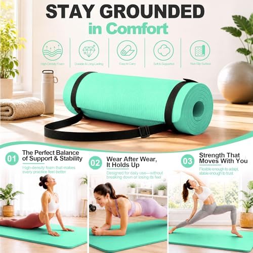 HULKFIT High Density Non Slip Yoga Mat, Extra Thick Exercise Mat with Carrying Strap, for Pilates, Fitness, Home Gym & Floor Workouts - Multiple Thickness & Multiple Color