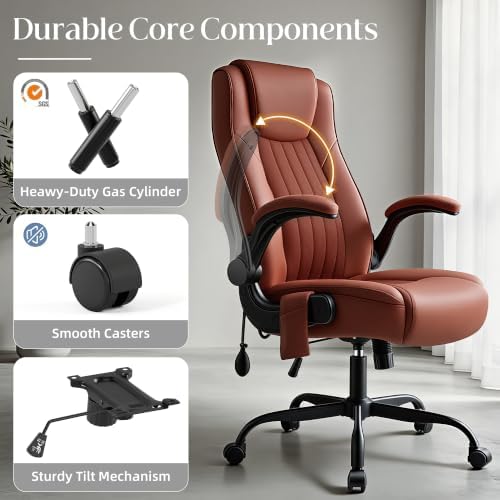 Office Chair, Ergonomic Executive Desk Chair Inflatable Lumbar Support High Back Computer Desk Chair Thick Cushion, Flip-Up Arms and Ergonomic Back Comfy Executive Office Chair for Home Office Gaming