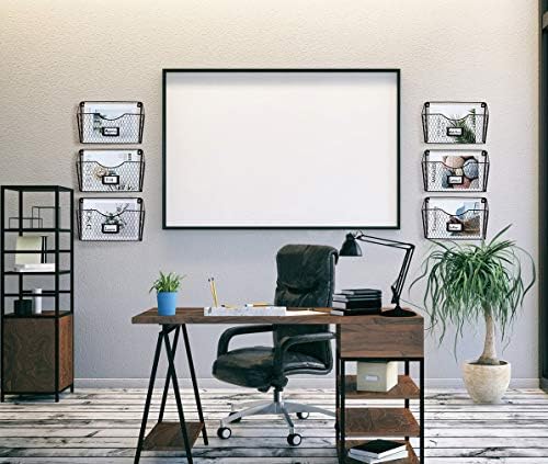PAG-Mass 6 Pockets Hanging File Holder Wall Mount Mail Organizer Metal Chicken Wire Magazine Rack with Tag Slot, Black