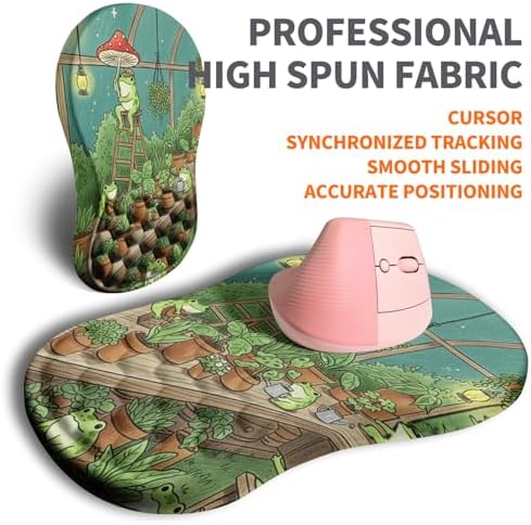 Ergonomic Joint Wrist Support Mouse Pad with Memory Foam Cushion Massage Bump, Carpal Tunnel Pain Relief Mousepad Slope Design for Wrist Rest, 11.8x7.9 in, Cute Frog