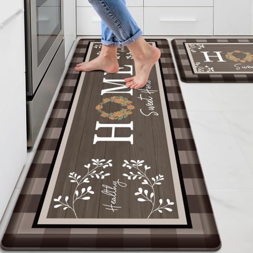 Kitchen Mats 2PCS, Anti Fatigue Rugs, 17.3x30+17.3x47.2in,Brown