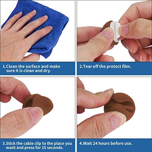 CHEFBEE 8 Pack Adhesive Cable Clips Cord Organizer for Desk, Coffee