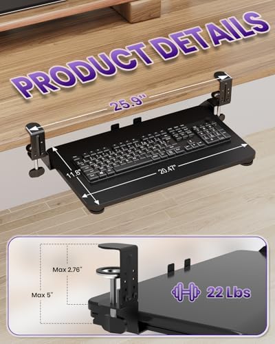 Ergonomic Mouse & Keyboard Tray Under Desk, 20x11.8 in Board, Black