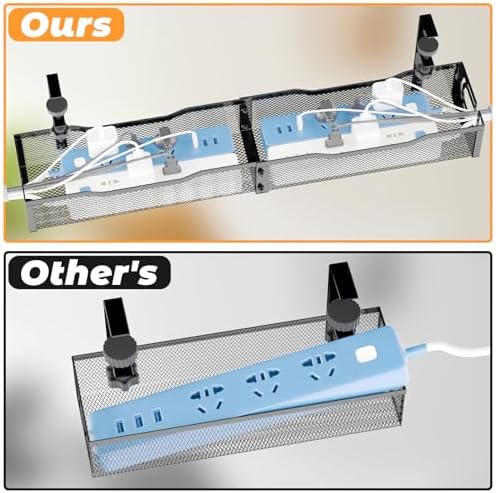 Under Desk Cable Management Tray, No Drill Steel Desk Cable Organizers, Wire Management Tray Cable Management Rack (24.4" Length-Black)
