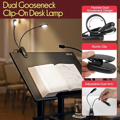 Pyle Lectern Podium Stand | Adjustable Height Top Shelf, Bottom Shelf, Locking Plastic Wheels, & LED Reading Light | Mobile Standing Desk for Classrooms & Presentations | Portable Rolling Table Design