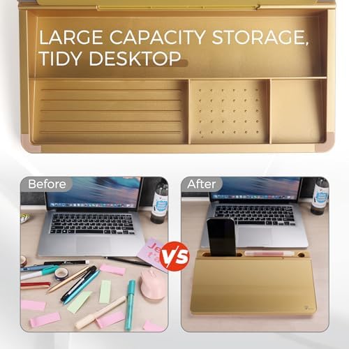 TOWON Compact Glass Desktop Whiteboard with Storage 12x7 in, Metallic Gold
