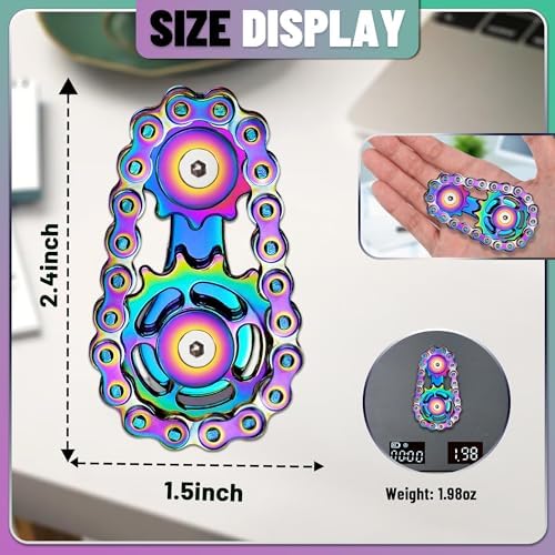 Metal Fidget Spinner Toys for Teens Boys Adults Bike Chain Roller Gadgets ADHD Figette Anxiety Stress Relief Items Quiet Figet Desk Offices EDC Men Easter Basket Stuffer - Rainbow+Blue