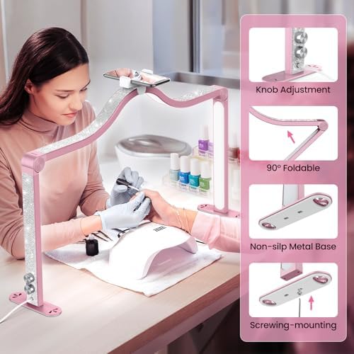 Yokilly Arc Half Moon Light: 34" Shadow-Free Large Nail Light for Desk