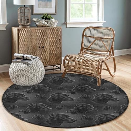 Highly Premium Quality Floor Mat, Office Chair Decor Mat, Room Sofa Yoga Soft Round Carpet Black Labrador Dog Art