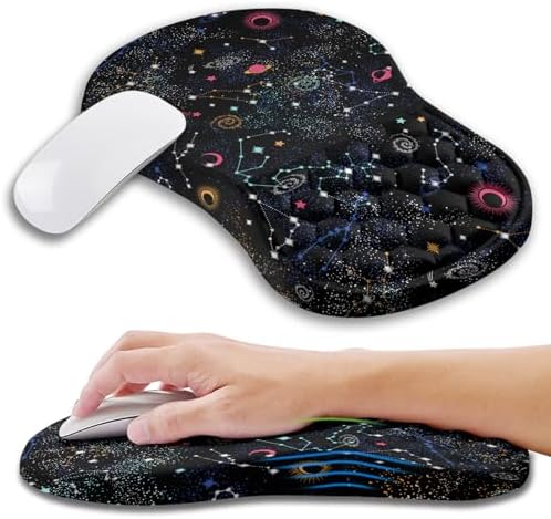 Ergonomic Mouse Pad Wrist Support with Memory Foam Massage Bulge, Carpal Tunnel Pain Relief Mousepad Wrist Rest for Mouse(12x8 inch, Galaxy)