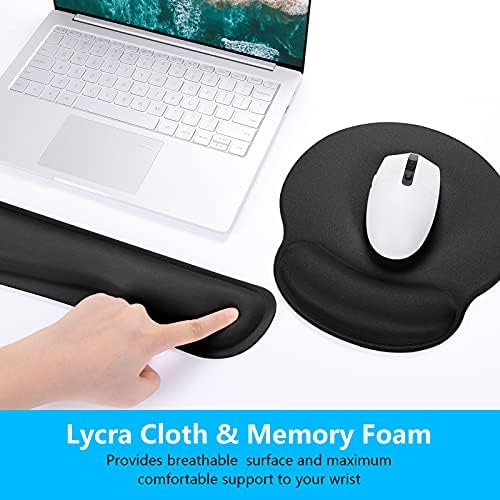 Dapesuom Keyboard Wrist Rest and Mouse Pad with Wrist Support, Memory Foam Cushion for Keyboard and Mouse Set, Ergonomic Desktop Pad Rests with Non Slip Base for Easy Typing & Pain Relief, Jet Black