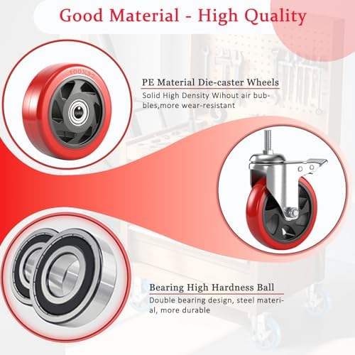 4" Heavy Duty Stem Caster Wheels 1/2 Threaded Stem Casters Set of 4