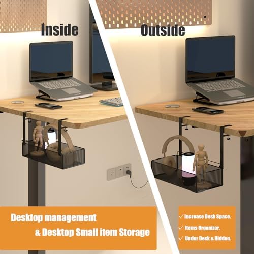 orbixa Under Desk Storage Organizer Clamp-On,Mesh Metal 3-IN-1 Desk side storage - Use on desk,under table or as a hanging wall organizer for office supplies & home& school essentials (black color)