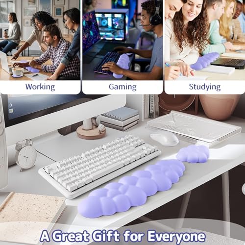 Sushret Cloud Wrist Rest Keyboard, Cloud Keyboard Wrist Pad Set with PU Leather Memory Foam, Cute Arm Rest for Palm Support, PC/Gaming Desk Accessories/Office Setup/Computer Hand Cushion - Purple