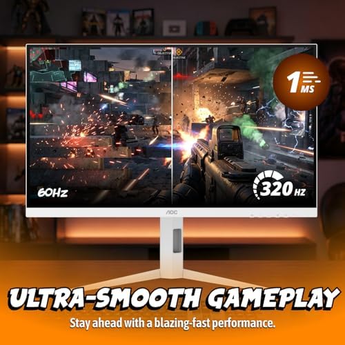 AOC 27 Inch Gaming Monitor QHD 320Hz Mini-LED HDR1000, White, Q27G4SLM/WS