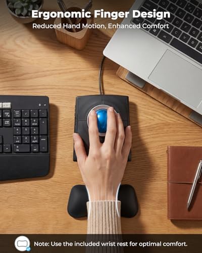 Wired Ergonomic Trackball Mouse, 55mm for Large Hands, Ambidextrous Design