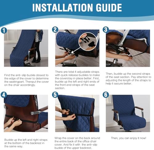 H.VERSAILTEX Water Resistant Chair Cover Reversible Dining Chair Cover with Non-Slip Buckle Soft Removable High Chair Slipcovers Oversized for Armchair or Armless Chair,Navy/Beige