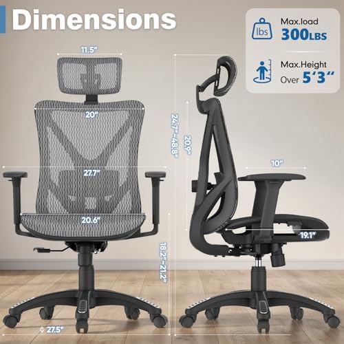 ELABEST Mesh Office Chair,Ergonomic Computer Desk Chair,Sturdy Task Chair- Adjustable Lumbar Support & Armrests,Tilt Function,Comfort Wide Seat,Swivel Home Office Chair (Graphite)