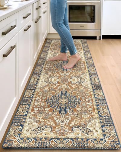 DEXI Kitchen Floor Mats Cushioned Anti Fatigue Runner 24x87 Brown Beige
