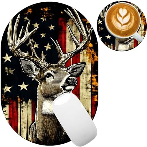 Small Mouse pad, Portable, Waterproof Non-Slip Rubber Bottom, Suitable for Wireless Mouse, Laptop Keyboard Tray for Both Men and Women, Office Travel 7.1x10.6in，Deer with American Flag
