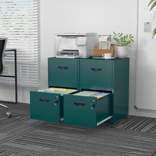SteeLoong 2 Drawer File Cabinet,Metal Mobile File Cabinet with Lock Green