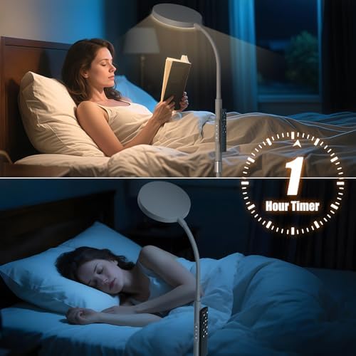 PACOVY Floor Lamp, Adjustable Height Floor Lamps for Living Room Bedroom, 120 LED Super Bright Standing Lamp Remote Control Dimmable Gooseneck Tall Stand Reading Lamp for Office Craft, Matte Gray