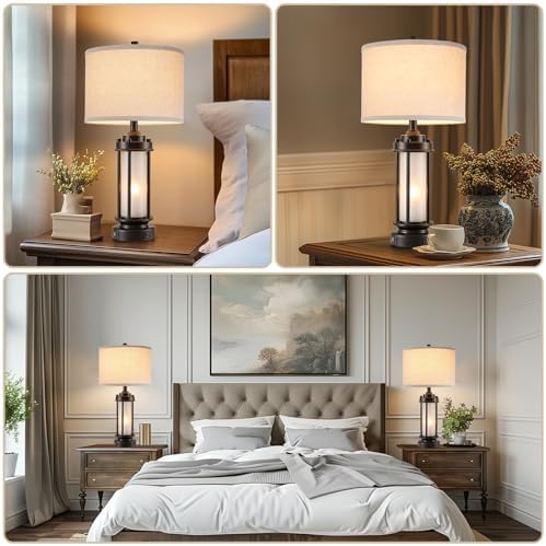 AIEAMPDO 25'' Set of 2 Modern Table Lamps for Bedroom with 2 USB C+A Ports