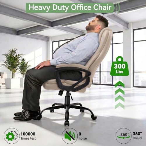 Ergonomic Office Chair with High Back, Comfy Desk Chair, Adjustable Executive Office Chair for Home Office, Big and Tall Computer Chair Heavy Duty, 360° Swivel, Faux Leather White