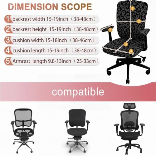 Suncalla 4 Pcs Cheetah Printed Office Chair Covers Leopard Desk Chair Cover