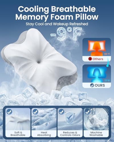 Cervical Pillow for Neck Pain Relief, 4-Height Adjustable Oeko-TEX Memory Foam Contour Pillow for Sleeping, Ergonomic Orthopedic Cooling Neck Pillow for Side Back Stomach Sleepers, Arm Support