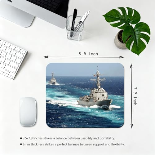 9.5x7.9 Inch Office/Gaming Mouse Pad, U.S. Navy Arleigh Burke - Class Destroyer Sailing on The Ocean Patriotic Military Theme Cute Anti-Slip Mat for Desk