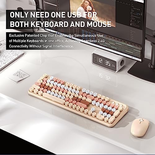 Beige Wireless Keyboard Mouse Combo,Bubble Colorful Keycaps,for PC Laptop