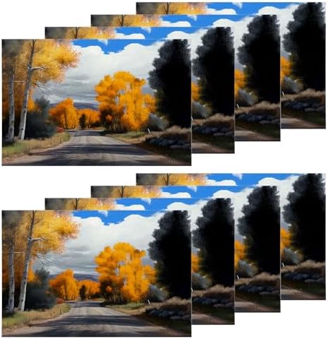Shrahala Fall Yellow Trees Landscape Set of 8 12 X 18 Inch Linen Placemats, Autumn in Castle Creek Road Burlap Table Mat Washable Double Layered Heat Insulation for Indoor/Outdoor