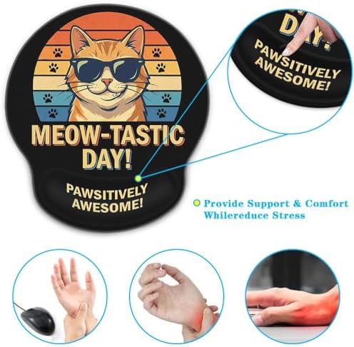 Britimes Ergonomic Mouse Pad with Wrist Support, Cat Vintage