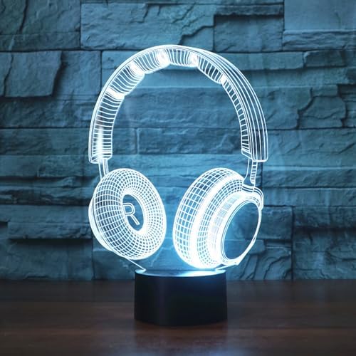 Earphone 3D Illusion Night Light Touch Table Desk Lamp