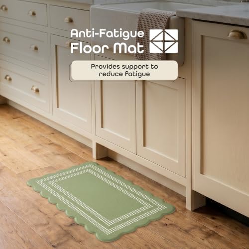 Anti Fatigue Scallop Mat 18 x 30 in, Remi, Sage/Ivory