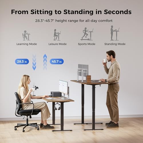 Agilestic 63 * 35 Inch Reversible L Shaped Electric Standing Desk, Walnut