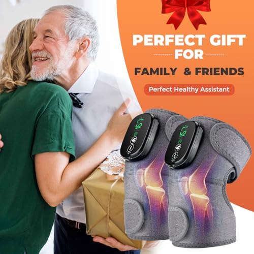 Cordless Knee Massager with Heat, 3-in-1 Heated Knee Massager for Knee Elbow Shoulder Wrap with 3 Vibration & Heating Modes (2 PACK)