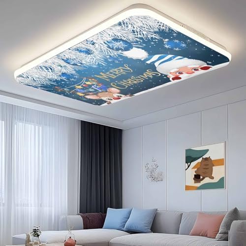 Santa Claus Magnetic Fluorescent Light Covers for Ceiling Lights 2 x 4 Feet,Christmas Elk Cartoon Pine Tree Leaves Blue Office Classroom Kitchen Drop Ceiling Light Covers Filters Shade Panel 3 Packs