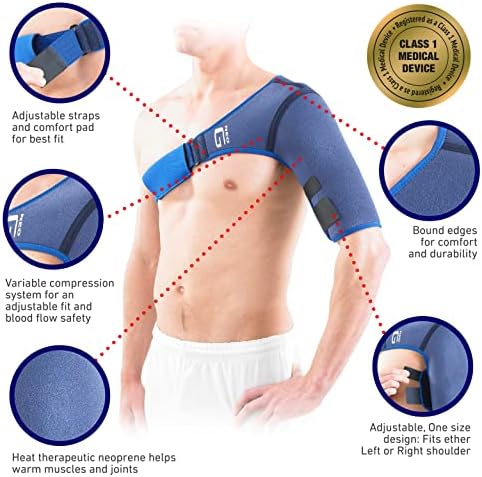 Neo-G Shoulder Brace Support - for Rotator Cuff, Dislocated Shoulders, Joint Pain, Arthritis, Shoulder Injury - Adjustable Compression Strap - Class 1 Medical Device - 1 Size - Blue